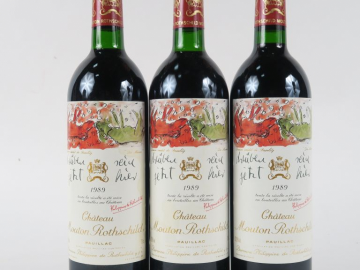 3 BOUTEILLES CHÂTEAU MOUTON ROTHSCHILD 1er GCC PAUILLAC - 1989 - BG