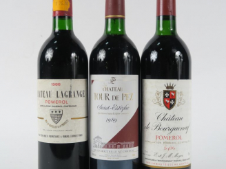 Vente aux enchères 3 BOUTEILLES : 1 CHÂTEAU LAGRANGE POMEROL 1988 BG - 1 CHÂTEAU DE BOURG