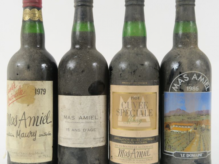 4 BOUTEILLES MAURY MAS AMIEL DUPUY : 1 de 1979 - 1 de 1984 - 1 de 1986