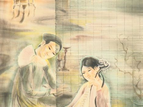 TU DUYEN "la leçon de musique à la lanterne"  Encre et couleur sur soi