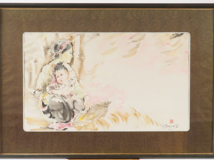 TU DUYEN. "l'attente".   Aquarelle signée en bas à droite  Dim. 44 x 7