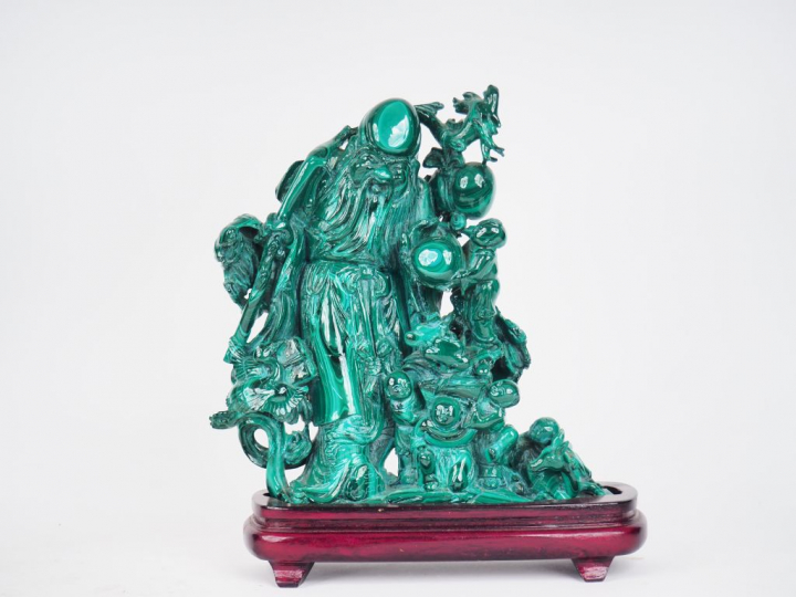 Groupe en malachite "Zhoulao"  Chine vers 1960  H. 28 cm