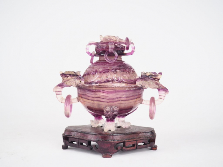 Brule parfum tripode en fluor  Chine vers 1960 H. 14 cm  (accidents)