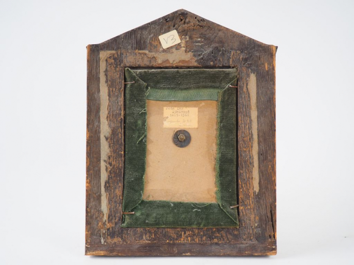 Plaque en émail peint polychrome avec rehauts d’or représentant la Vie