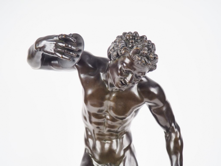 Isaak DUCHEMIN. "Faune Cymbalier". Grande sculpture en bronze à patine