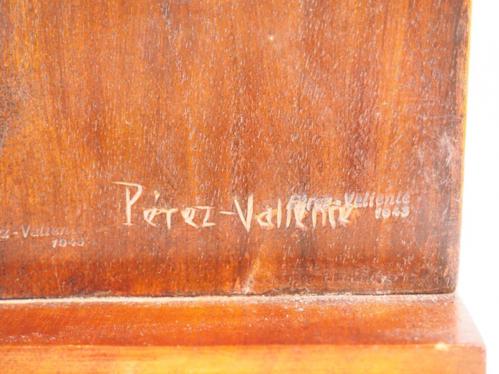 Manolo PEREZ-VALIENTE. "Balzac". Sculpture en bois patiné. H. 45 cm. S