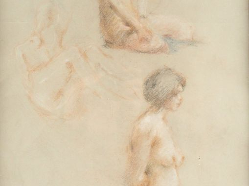 S. FREDRIKSEN. "Etude de nus". Dessin aux trois crayons signé en bas à