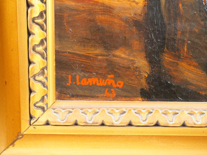 J. LAMUNO. "Portrait d'homme". Huile sur toile, signée en bas à gauche