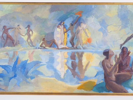 Jean Emile LAURENT. "Danse exotique" Grande huile sur toile, signée en