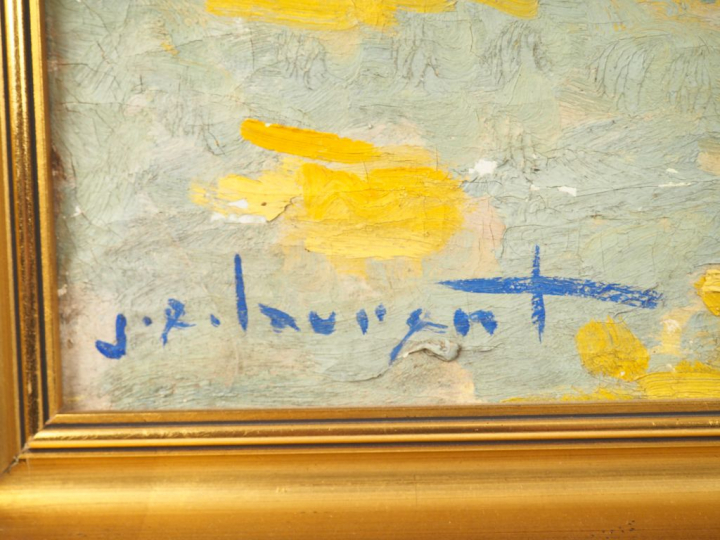 Jean Emile LAURENT. "Paysage à la rivière". Huile sur toile, signée en