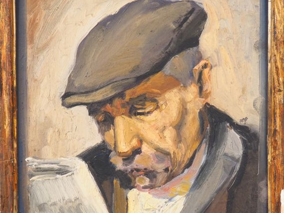 Jean Emile LAURENT. "Autoportrait" et "paysage". Huile sur carton doub