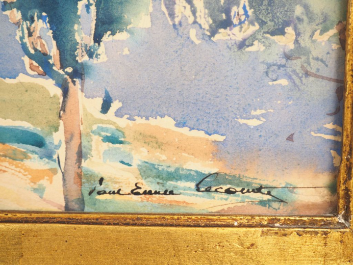 Paul Emile LECOMTE. "Paysage d'Italie". Aquarelle sur papier signée en