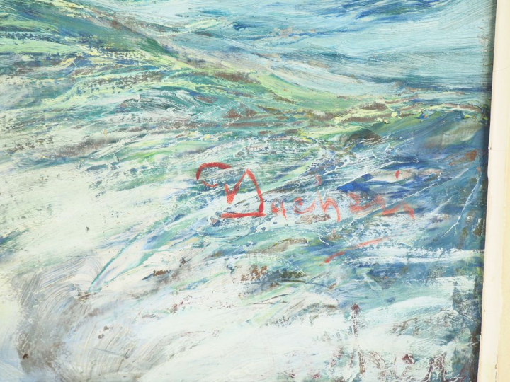 Giuseppe SACHERI. "Cote rocheuse". Huile sur carton signée en bas à dr