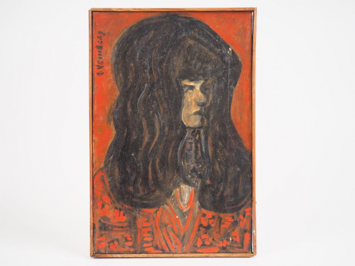 Joannès VEIMBERG. "Portrait de jeune fille brune". Huile sur toile sig