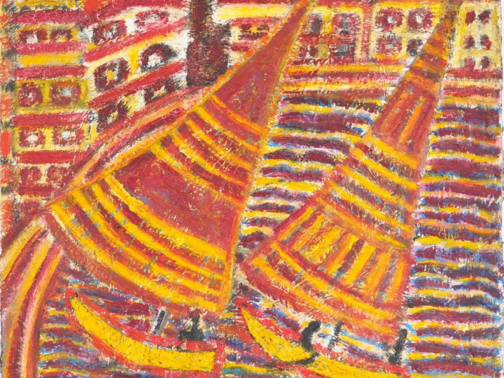 Joannès VEIMBERG. "Les régates". Huile sur toile, signée en bas à droi