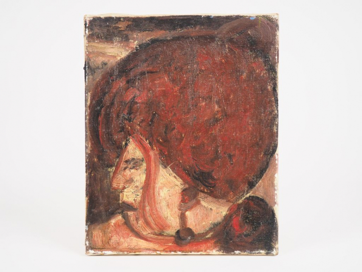 Joannès VEIMBERG. "Portrait de jeune femme de profil". Huile sur toile