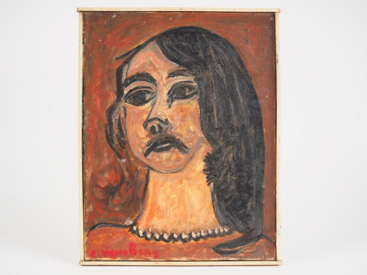 Joannès VEIMBERG. "Jeune fille au collier de perles". Huile sur toile 