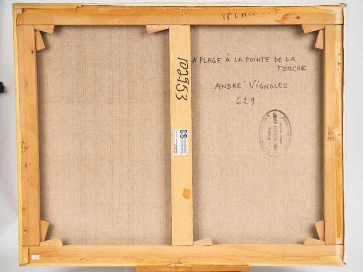 André VIGNOLES. "La plage à la pointe de la torche". Huile sur toile s