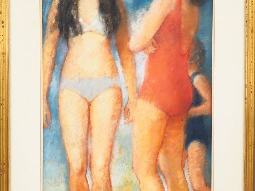 André VIGNOLES. "Baigneuses". Pastel signé en bas à droite.  Dim. à vu