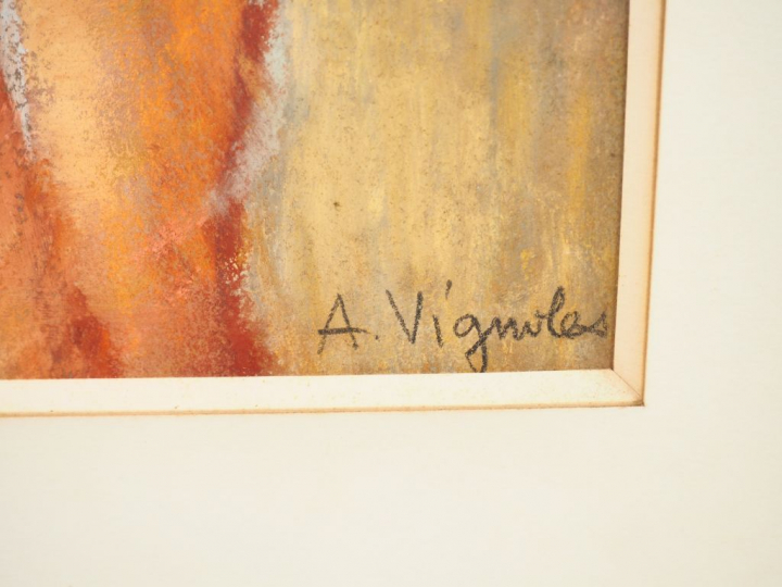 André VIGNOLES. "Baigneuses". Pastel signé en bas à droite.  Dim. à vu