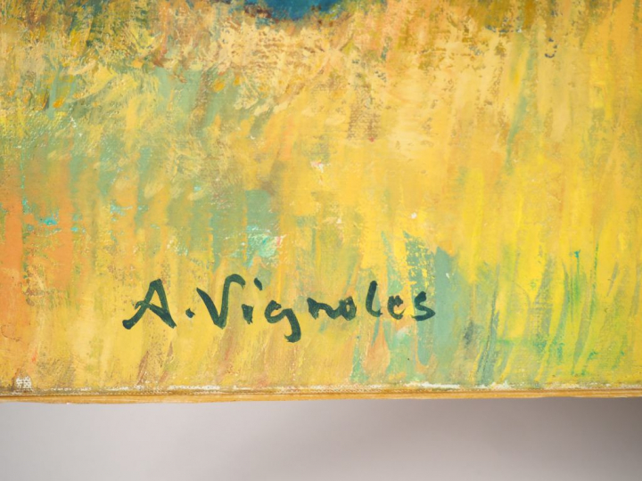 André VIGNOLES. "Le rivage près de Sainte Anne la Palud". Huile sur to