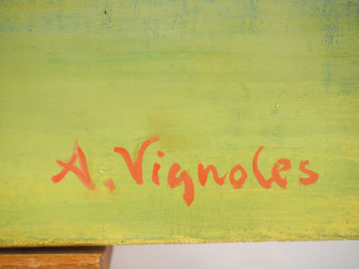 André VIGNOLES. "Silènes et coquelicots". Huile sur toile, signée en b