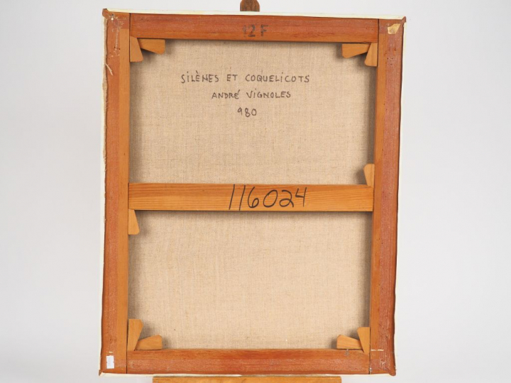 André VIGNOLES. "Silènes et coquelicots". Huile sur toile, signée en b