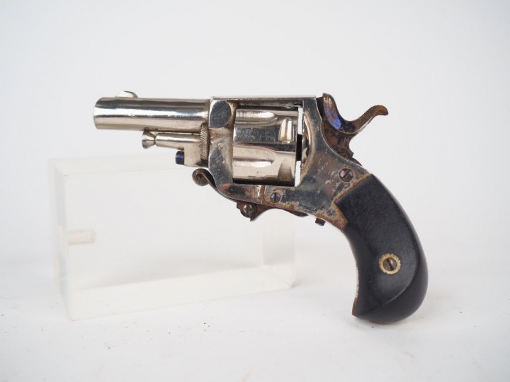 Mini revolver Bulldog nickelé en calibre 22 short, détente repliable m