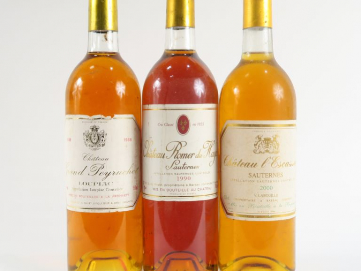 3 BOUTEILLES : 1 CHÂTEAU ROMER DU HAYOT SAUTERNES 1990 - 1 CHÂTEAU L'E