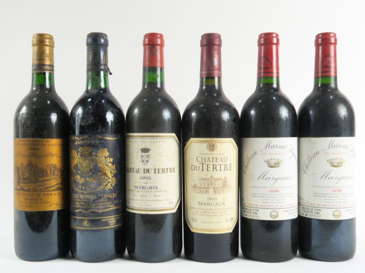 6 BOUTEILLES MARGAUX : 1 CHÂTEAU D'ISSAN 1993  - 1 CHÂTEAU PONTAC LYNC