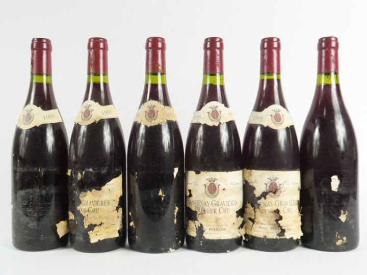 6 BOUTEILLES SANTENAY GRAVIERES 1er CRU ROGER BELLAND - 1995 - ETA/3 P