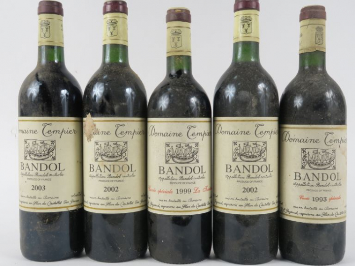 5 BOUTEILLES DOMAINE TEMPIER BANDOL : 1 de 1993 - 1 de 1999 - 2 de 200