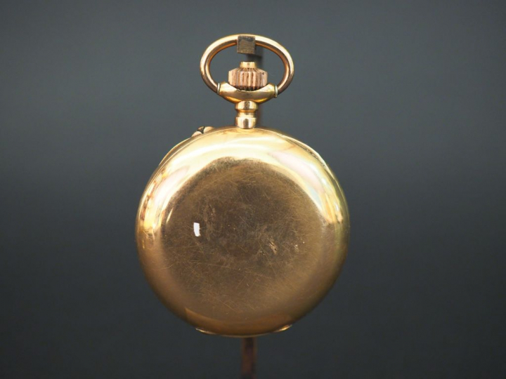 	Montre de gousset en or jaune. Cadran émaillé à chiffres romains pour