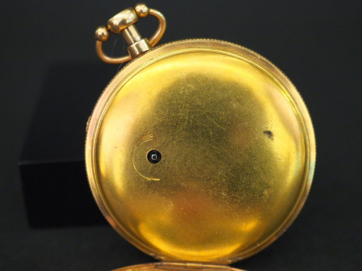 Montre de gousset en or jaune à répétition 1/4. Cadran émaillé et or à