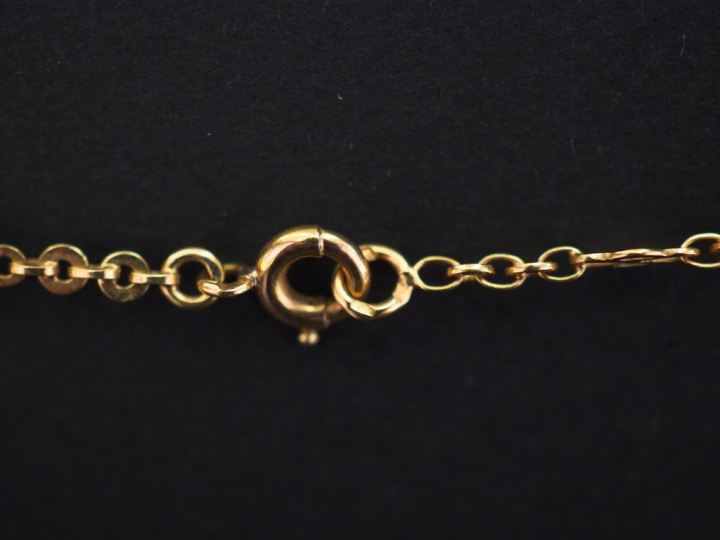 	Sautoir en or jaune, maille forçat alterné de maillons quadrilobés. L