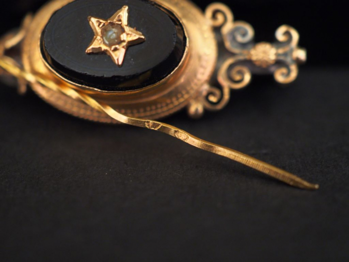 Petite épingle à cravate en or jaune, à décor de motif floral. Long. 5