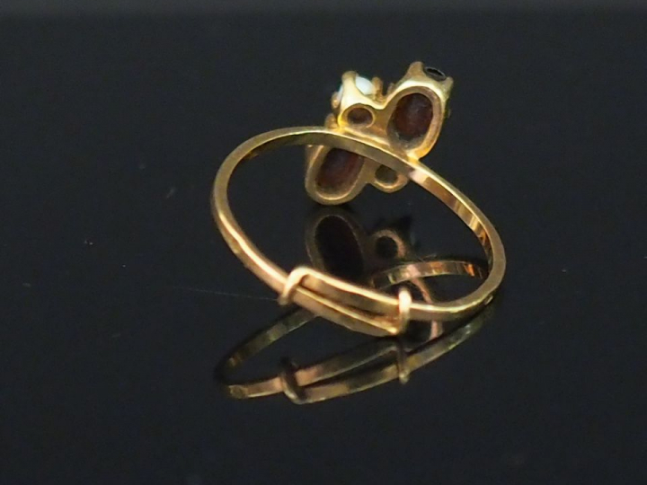 Bague Toi   Moi en or jaune, sertie de pierres de couleur et de perles