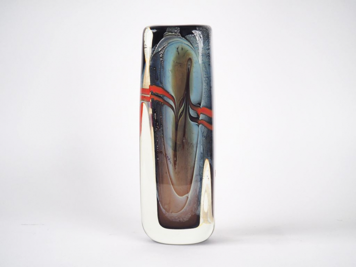Verrerie d'ALLEX. Vase à décor de motifs intercalaires polychromes. Si