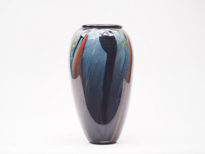 Claude MONOD. Vase ovoïde en verre à décor de motifs intercalaires abs