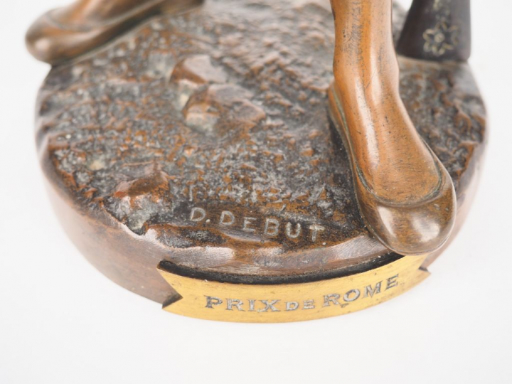 DEBUT. "Guerrier d'Afrique du Nord". Sculpture en bronze polychrome. S