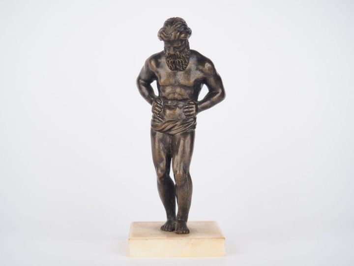 Petit sujet en bronze XIXème "Atlante", socle en marbre blanc. H. 11,3