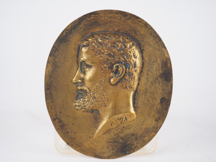 Jean ROMAGIEWICZ. "Homme de profil". Médaillon en bronze signé et daté