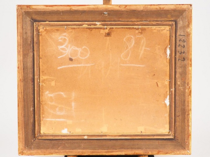 E. MEYER. "Bord de fleuve". Huile sur carton, signée et datée 1922 en 