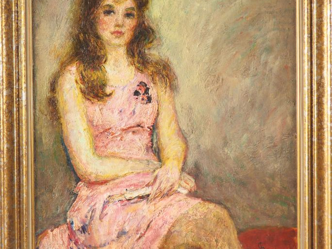 Vladimir SKRIABIN. "La jeune fille en robe rose". Huile sur toile mono