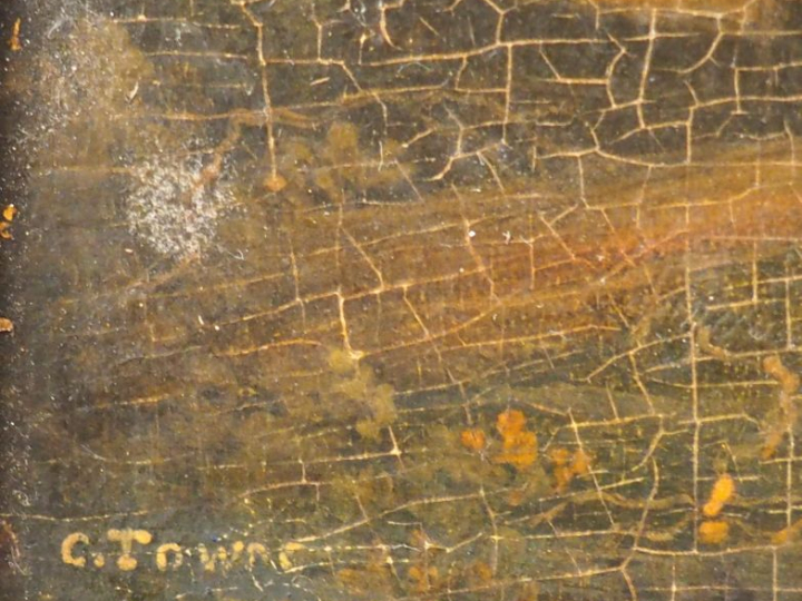 C. TOWNE. "Repos près de l'étang". Huile sur panneau, signée en bas à 