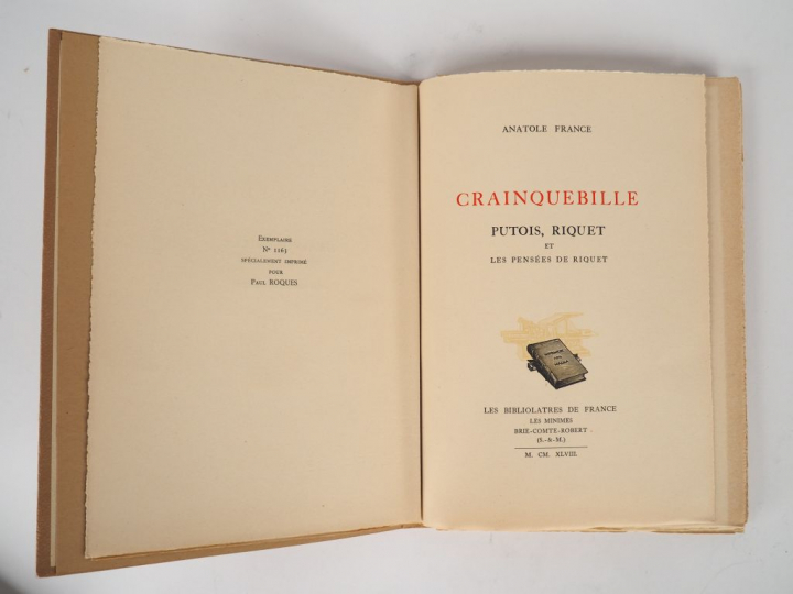 FRANCE (Anatole). Crainquebille, Putois et Riquet et les pensées de Ri