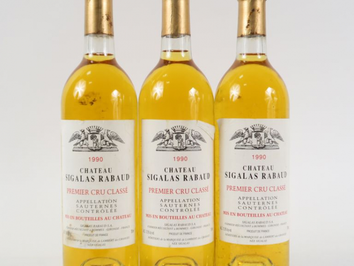 3 BOUTEILLES CHÂTEAU SIGALAS RABAUD 1er CC SAUTERNES - 1990 - BG