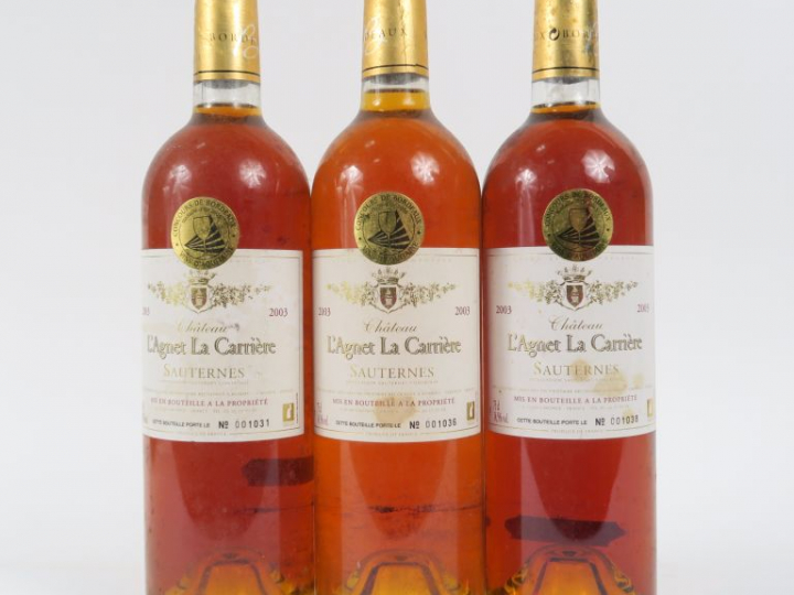 3 BOUTEILLES CHÂTEAU L'AGNET LA CARRIERE SAUTERNES - 2003