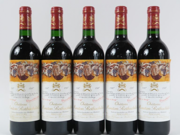 5 BOUTEILLES CHÂTEAU MOUTON ROTHSCHILD 1er GCC PAUILLAC - 1987
