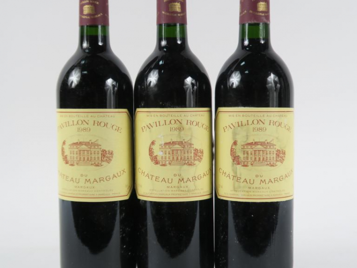 3 BOUTEILLES PAVILLON ROUGE DU CHÂTEAU MARGAUX - 1989 - 1 ETLT